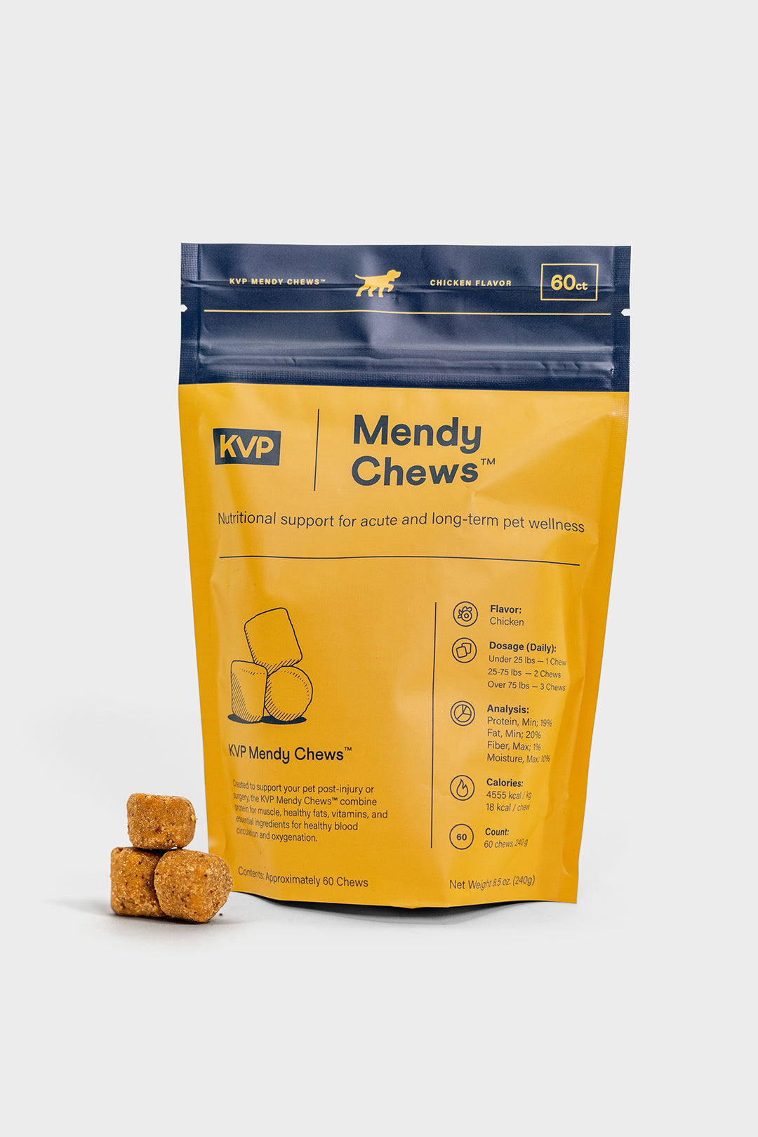 KVP Mendy Chews packaging with two chews on a white background